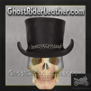 Black Leather Deadman Top Hat with Chrome Chain / SKU GRL-HAT8-11-DL