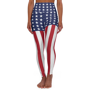 American Flag - Red White Blue - Stars and Stripes - High Waisted Yoga Leggings - Pants