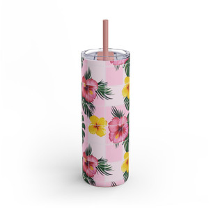 Hawaiian Hibiscus Flowers - Monstera Leaves - Tropical - Maars Maker Skinny Matte Tumbler, 20oz