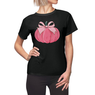 Pink Pumpkin - Fall - Halloween - Gingham Coquette Bow - Women's Cut & Sew - T-Shirt