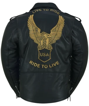 Leather Motorcycle Jacket - Men's - Embossed Live To Ride - Up To Size 8XL - Black - Freedom Rider - RC759-RC