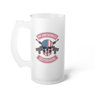 2nd Amendment Sisterhood - 2A - Rocker Patch Skull - Frosted Glass Beer or Wine Mug