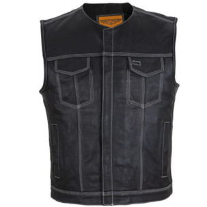 Leather Vest - Men's - Motorcycle Club - White Thread - Up To 64 - MV78024-WT-11-DL