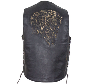 Leather Motorcycle Vest - Men's - American Indian - Retro Brown - Side Laces - Up To 64 - MV3091-01-DL