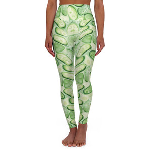 Cucumber Slices Pattern - Green Vegetables - High Waisted Yoga Leggings - Pants