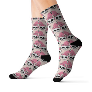 Socks - Cute Pink Skulls with Coquette Bows Pattern
