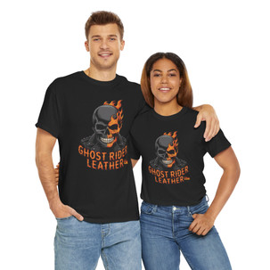 Ghost Rider Leather Logo - Skull Flames - T-Shirt - Choice of Colors - Unisex Tee