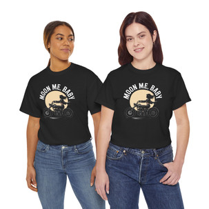 Crop Tee - Moon Me Baby - Woman riding Motorcycle in the Moonlight - Black T-Shirt