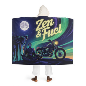 Cozy Hooded Sherpa Fleece Blanket | Biker Motorcycle | Zen and Fuel - Rider Moon Aurora Borealis