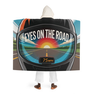 Cozy Hooded Sherpa Fleece Blanket | Biker Motorcycle | Eyes on the Road - Helmet Visor Reflection