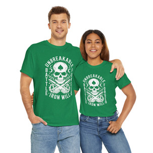 Motorcycle T-Shirt - Unbreakable Iron Will Battle Forged - Skull - Color Choice - Unisex Tee