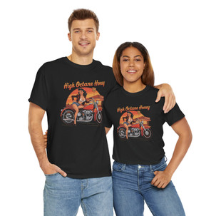 Motorcycle T-Shirt - High Octane Honey Pinup Girl - Rt 66 Diner - Vintage Motorcycle - Color Choice - Unisex Tee