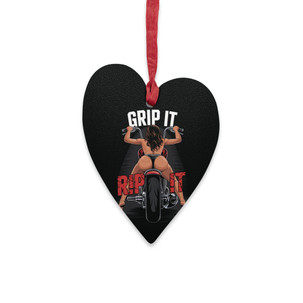 Wooden Ornaments or Magnet - Grip It Rip It - Adult Innuendo - Female Biker on Motorcycle - Heart or Oval