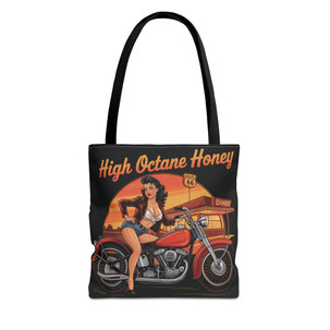 Biker Chick Tote Bag - High Octane Honey Pinup Girl - Rt 66 Diner - Vintage Motorcycle - Color Choice