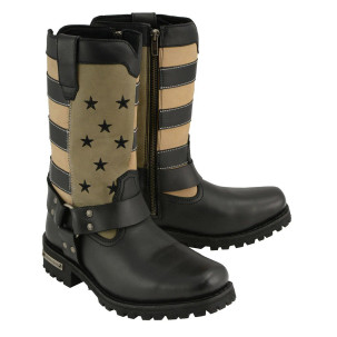 Motorcycle Boots - Women's Harness - Medium Width - Stars and Stripes - Black Tan - RCMBL9363-RC