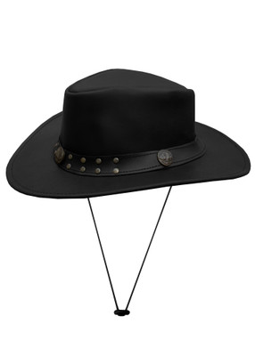 Cowboy Hat - Men's - Black Leather - Studs - Buffalo Coin - HAT20-BLK-DL