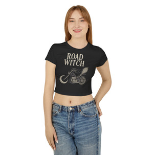 Women's Baby Tee - Road Witch Motorcycle - Halloween - Biker - Black