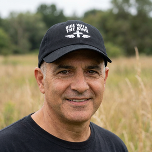 Dad Cap - 'Ride With the King' - Embroidered Baseball Hat - Cross and Wings - Biker - Color Choice