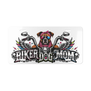 Vanity Plate - "Biker Dog Mom" Chrome Motorcycle - Boxer - License Plate