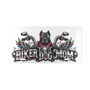 Vanity Plate - "Biker Dog Mom" Chrome Motorcycle - Cane Corso - License Plate