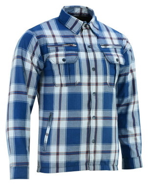 Flannel Motorcycle Shirt - Men's - Armored - Alpha Check - Gun Pockets - Up To Size 5XL - Blue White Maroon Plaid - RC4673-RC