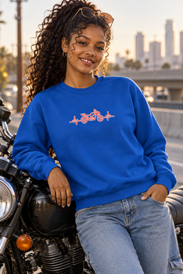 Minimalist Embroidered Red Motorcycle Heartbeat Line Crewneck Sweatshirt
