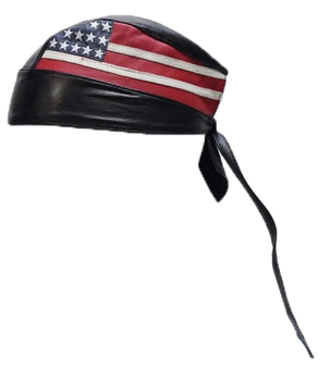 Leather Skull Cap - American Flag - Biker Durag - AC007-04-DL