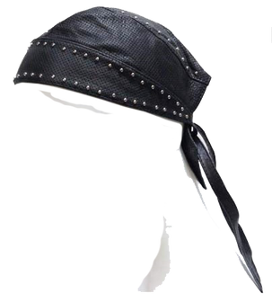 Leather Skull Cap with Studs - Biker Durag - SKU AC007-13-DL