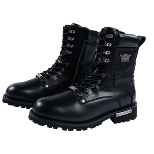 Leather Motorcycle Boots - Men's - Zipper and Lace-Up - BTM8002-DL