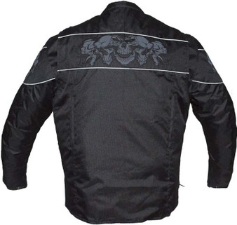 Racer Textile Jacket with Reflective Skulls and Concealed Carry Pocket - SKU MJ825-CC-DL Racer Textile Jacket with Reflective Skulls and Concealed Carry Pocket - SKU MJ825-CC-DL