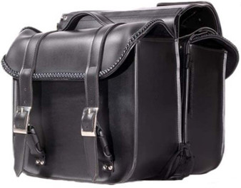 Black PVC Throwover Motorcycle Saddlebags With Braid - Motorcycle Luggage - SKU SD4019-PV-DL Black PVC Throwover Motorcycle Saddlebags With Braid - Motorcycle Luggage - SKU SD4019-PV-DL