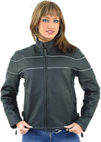Leather Racer Jacket - Women's - Reflective Piping - Air Vents - LJ7900-11-DL