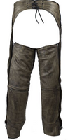 Leather Motorcycle Chaps - Men's - Up To 8XL - Naked Distressed Brown - C4334-12-DL. Big sizes including 4XL, 5XL, 6XL, 7XL, 8XL.