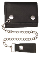 4 inch Black Leather Biker Chain Wallet - Tri-fold - SKU AL3200-AL