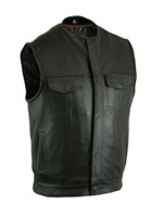 Leather Motorcycle Vest - Men's - Hidden Zipper - Up To 12XL - Big and Tall - DS181A-DS