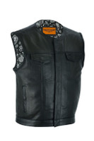 Leather Vest - Men's - Motorcycle Club - Black Paisley Lining - Up To Size 60 - MV78024-PL-11-DL