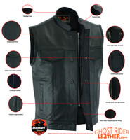 Highway Jack - Leather Motorcycle Vest - Men's - Metro - Gun Pockets - Up To 12XL - Big and Tall - AM9192-RC