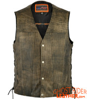 Leather Motorcycle Vest - Men's - Antique Brown - Up To Size 8XL - Side Laces - Big and Tall - DS107-DS