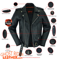 Leather Motorcycle Jacket - Men's - Police Style - Big and Tall - DS712TALL-DS
