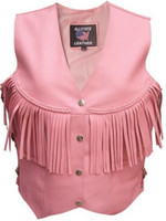 Leather Motorcycle Vest - Women's - Pink - Fringe - Tassels - AL2322-AL