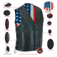 Leather Motorcycle Vest - Men's - Honor Ride Tribute - USA Flag Liner - Up To 8XL - RC156-RC