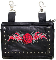 Leather Belt Bag - Red - Rose Design - Handbag - BAG35-EBL6-RED-DL