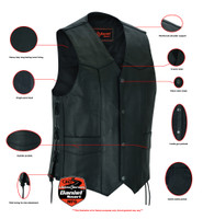 Leather Motorcycle Vest - Men's - Gun Pockets - Up To 9XL - Jax - Thunderlace - DS111-DS.