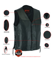 Clubster - Leather Motorcycle Vest - Men's - Gun Pockets - Side Laces - Up To 9XL - RC105-RC