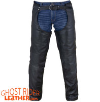 Leather Chaps - Men's or Women's - Stretch Thigh - Up To Size 12XL - Premium Leather - C4334-88-DL