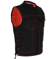 Denim Motorcycle Vest - Men's - Red Stitching - MV97320-ZIP-RTRL-BD-DL