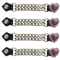 Set of Four - Purple Heart Chrome Rose - Vest Extenders - Chrome Chain - AC1305-PURP-DL