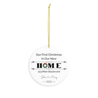 Custom New Home Ceramic Ornament - Christmas Wreath - Personalized
