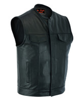 Leather Motorcycle Vest - Men's - Gun Pockets - Up To 12XL - No Collar - Big and Tall - Dawn Run - AM9193-RC