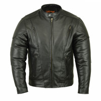 Leather Motorcycle Jacket - Men's - Ventilated - Up To 12XL - Gun Pockets - Blackout - RC779-RC